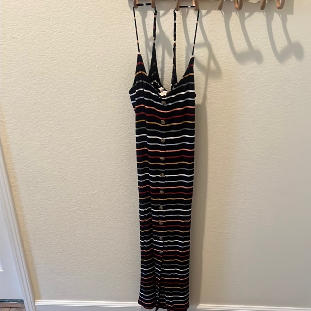 Loft Navy Striped Multicolor Maxi Dress Size Large